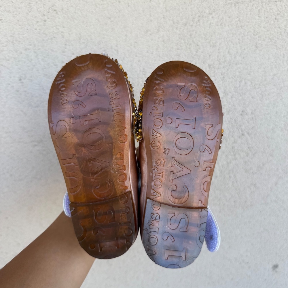 Shao Mary Jane Flats Kids Size 27 Rose Gold Sequin Bow Dress Shoes Sparkly Bling - Picture 6 of 7